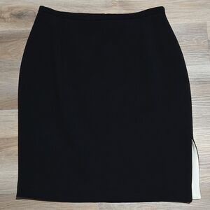 Oscar De La Renta Black Peek a Boo Cream Side Slit Career Pencil Skirt Size 6